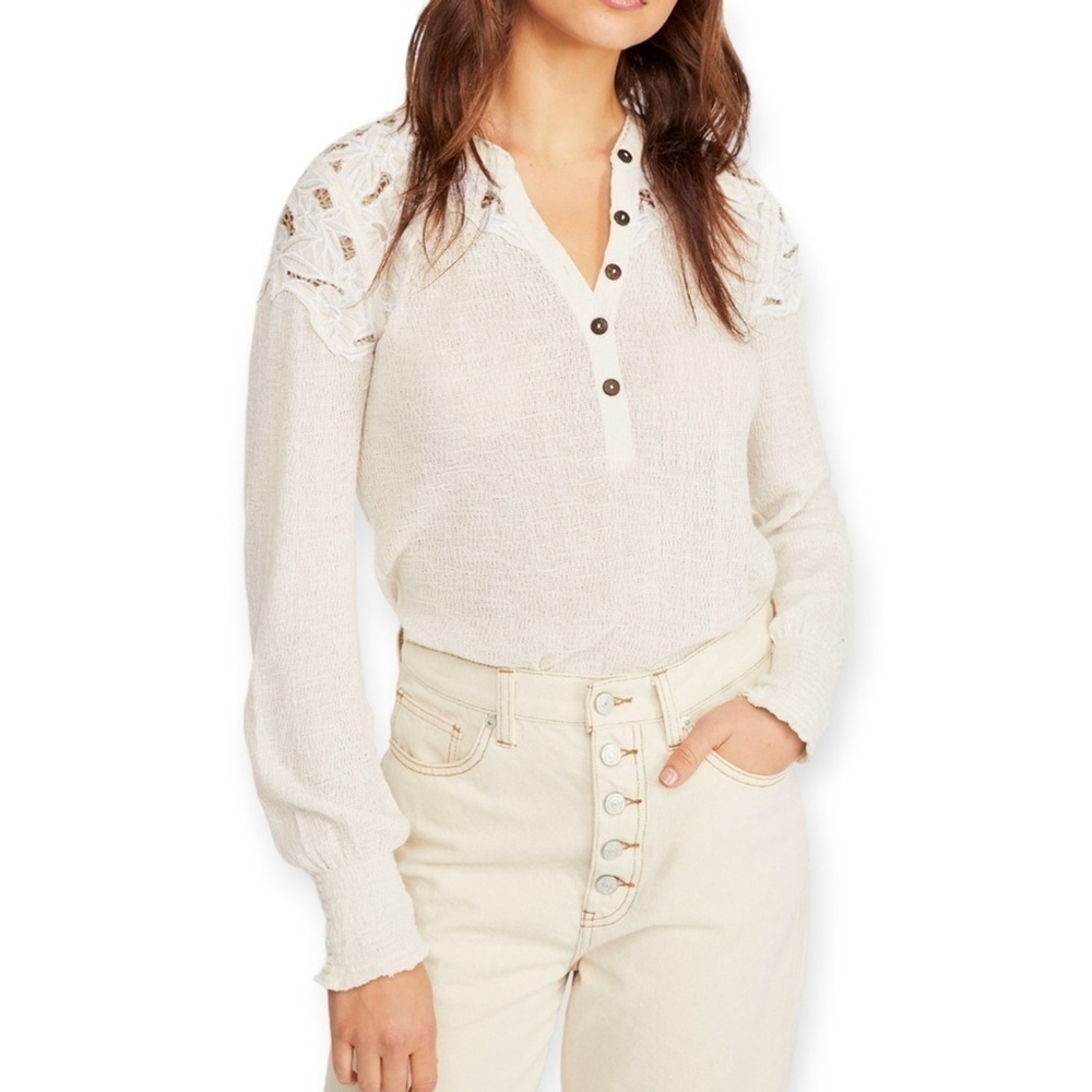 FREE People Cream Easy Breezy Long Sleeve Henley Long Sleeve SZ medium